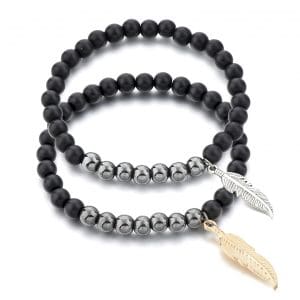 Set 2 Bratari Hematite Feather din pietre semipretioase DRGB0074 DarGen