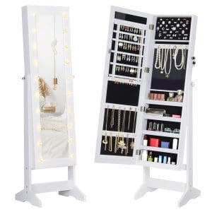 HomCom dulap bijuterii, oglinda si leduri incluse,40x37x146 cm | AOSOM RO