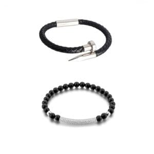 Set 2 Bratari Shiny Rock pentru dama din pietre semipretioase + New Jersey Silver pentru barbati din piele ecologica si otel inoxidabil DRGSB017 DarGen