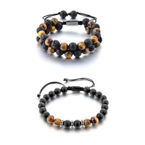 Set 2 Bratari Tiger Onyx Silver pentru dama din pietre semipretioase + Tiger Eye Original pentru barbati din pietre semipretioase DRGSB018 DarGen