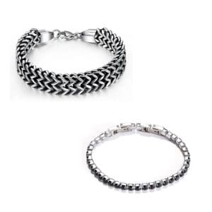 Set 2 Bratari Tennis Alpine Black pentru dama din otel inoxidabil si diamante CZ + Rutherford pentru barbati din otel inoxidabil DRGSB025 DarGen