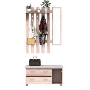 Set 3 Piese Dulap Pantofi cu Cuier si Oglinda, cu 2 sertare glisante si un raft superior pentru Hol din Lemn HOMCOM | Aosom RO