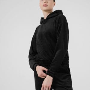 Bluză de molton crop top fără fermoar cu glugă pentru femei