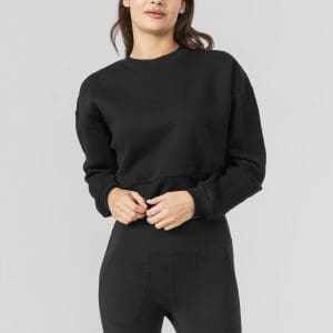 Bluză de molton crop top fără fermoar și glugă pentru femei