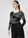 Crop-top cu mânecă lungă slim cu imprimeu allover pentru femei