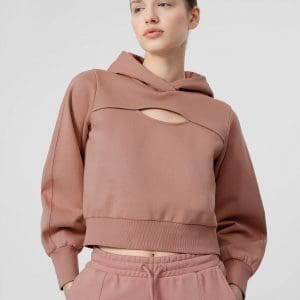 Bluză de molton crop top fără fermoar cu glugă pentru femei