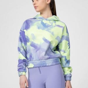 Bluză de molton crop top fără fermoar cu glugă pentru femei