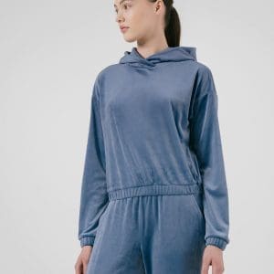 Bluză de molton crop top fără fermoar cu glugă pentru femei