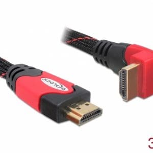 Cablu HDMI 4K v1.4 unghi 90 grade T-T 3m rosu, Delock 82687
