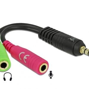 Cablu stereo jack 3.5mm 4 pini la 2 x jack 3.5mm pentru casca + microfon T-M (standard pin assignment), Delock 65344