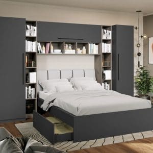 Set Mobila Dormitor Noce 3.12m cu pat tapitat Alb incadrat