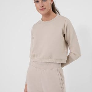 Bluză de molton crop top fără fermoar și glugă pentru femei