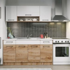 Set Mobila Bucatarie Gastro 160 Alb/Stejar – C21