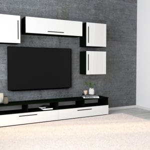 Living Haga V17, Alb Lucios/Negru, MDF, L 240 cm