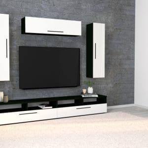 Living Haga V19, Alb Lucios/Negru, MDF, L 240 cm