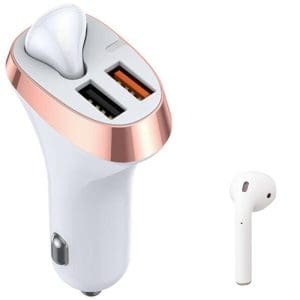 Incarcator auto cu casca handsfree, 30W, 2x USB, Bluetooth 5.0, Quick Charge 3.0, White