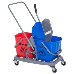 Homcom Carucior pentru Curatenie Profesionala cu Stoarcere si 2 Galeti, Albastru si Rosu