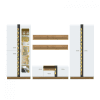 Living CRISTAL II Z.P., 4 corpuri, cu lumini LED, corp PAL stejar, fronturi MDF alb lucios, 274x52x195 cm