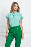 Bluza Amma verde mint cu pliuri pe un umar