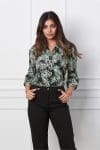 Bluza Caterina neagra cu imprimeu verde si maneci prinse