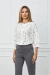 Bluza Daria alba cu buline verzi si maneci lungi
