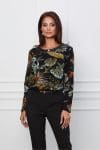 Bluza Dora neagra cu imprimeu exotic kaki