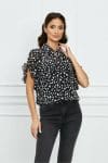 Bluza Dy Fashion neagra cu picatele si volanase la maneci