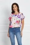 Bluza Frona roz cu imprimeu mov si maneci despicate