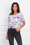 Bluza Isabela alba cu flori lila si maneci scurte