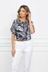 Bluza Isabela bleumarin cu frunze si maneci scurte