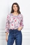 Bluza Isabela gri cu flori roz si volane
