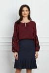 Bluza Iuliana bordo cu broderie pe maneci