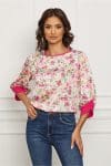 Bluza LaDonna alba cu imprimeuri florale fucsia