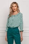 Bluza Lore verde mint cu buline si volan la decolteu
