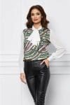Bluza MBG verde cu imprimeuri si maneci albe