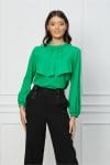 Bluza Moze verde cu volan pe bust