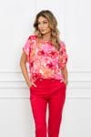 Bluza Naty alba cu imprimeu floral corai
