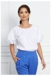 Bluza Sandra alba cu maneci bufante