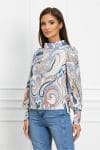 Bluza Yanira alb cu imprimeuri bleu