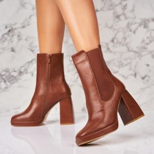 Botine dama Imblanite Camel din Piele Ecologica Iraj