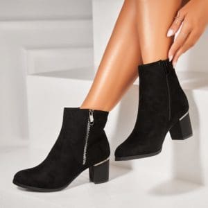 Botine dama Imblanite Negre din Piele Ecologica Intoarsa Maliha