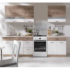 Set Bucatarie ECONO B, L 270, 6 corpuri, blat termorezistent, corp sonoma, fronturi sanremo + alb lucios