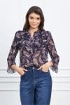 Camasa Anemona bleumarin cu imprimeuri roz si volane