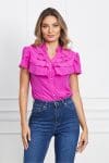 Camasa Dy Fashion fucsia cu volane la bust si nasturi perlati