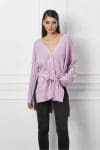 Cardigan Andreea lila cu buzunare si cordon in talie