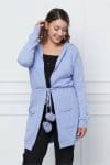 Cardigan Mara bleu cu gluga si snur in talie