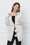 Cardigan Mara ivory cu gluga si snur in talie