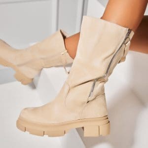 Cizme Dama Imblanite Bej din Piele Ecologica Intoarsa Makie2