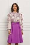 Compleu Dy Fashion cu fusta magenta si camasa lila cu imprimeu