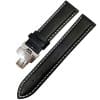 Curea ceas piele neagra+alb DEPLOYANT 12mm 14 mm 16 mm 18 mm 20 mm 22 mm 24 mm